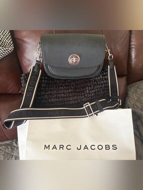 Marc Jacobs Black Leather Crossbody with Branded Strap